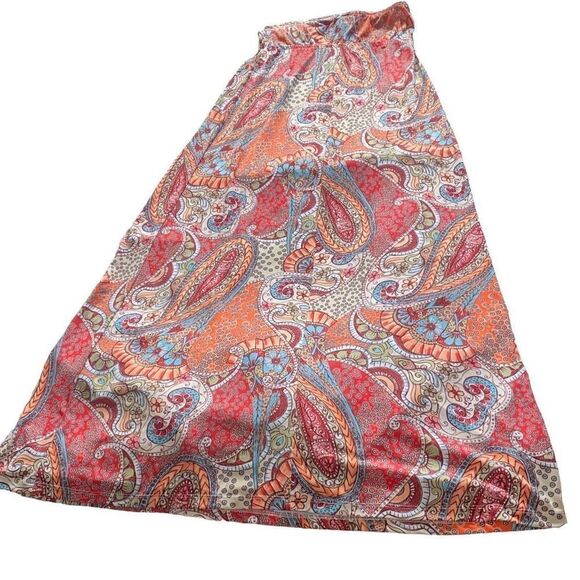 6 Degrees Halter Maxi Dress Psychedelic 60s Bohemian Print Orange Multicolor Med - Picture 2 of 9